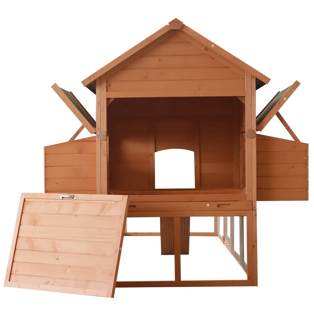Solid Fir Wooden Backyard Chicken Coop Hen House with Attached Nesting Cube