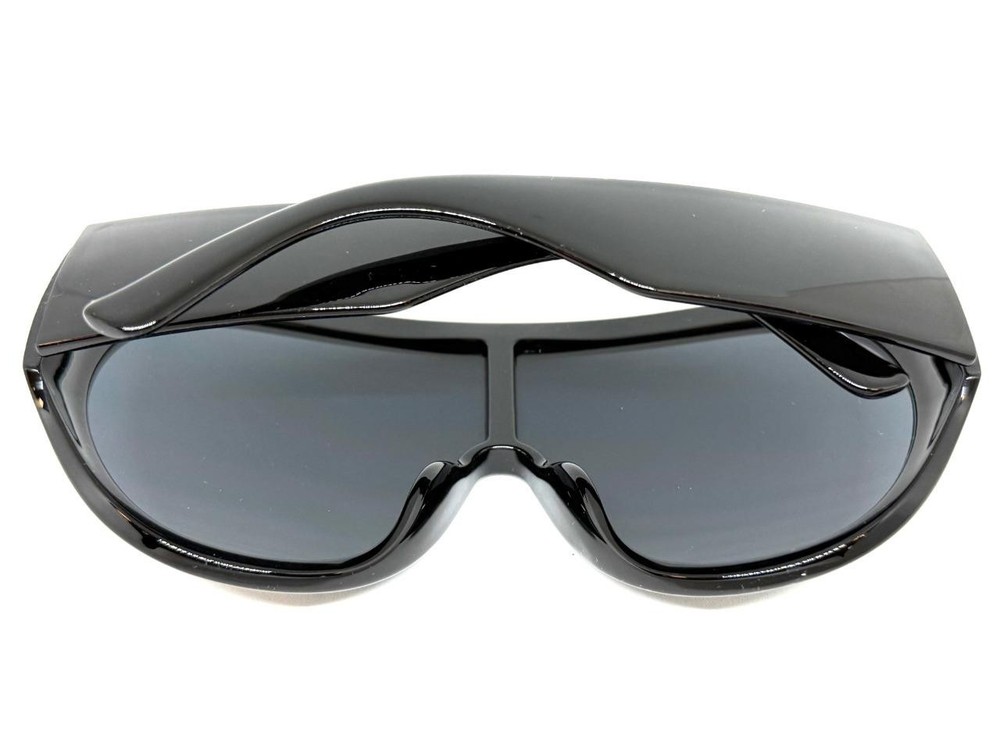 Oversize Exaggerated Modern Retro Wrap Shield SUNGLASSES Large Thick Black Frame