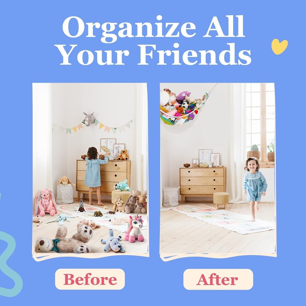 Triangular Stuffed Animal Storage Net - Maximize Corner Space with 12lbs Support