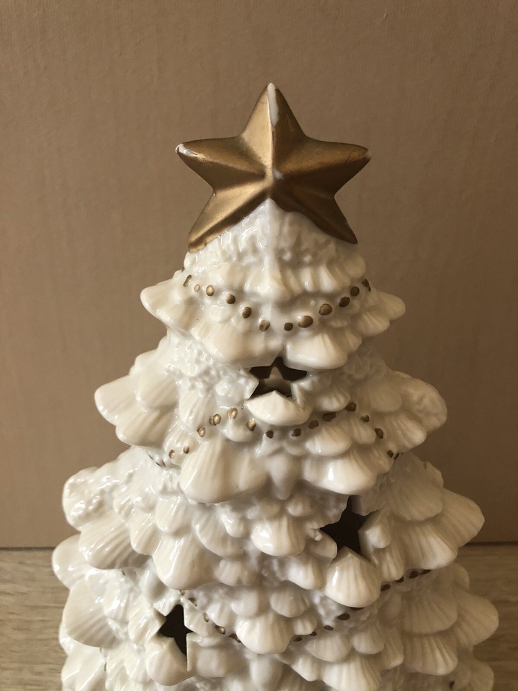 White Ceramic Christmas Tree Night Light Lamp W/reflecting Stars