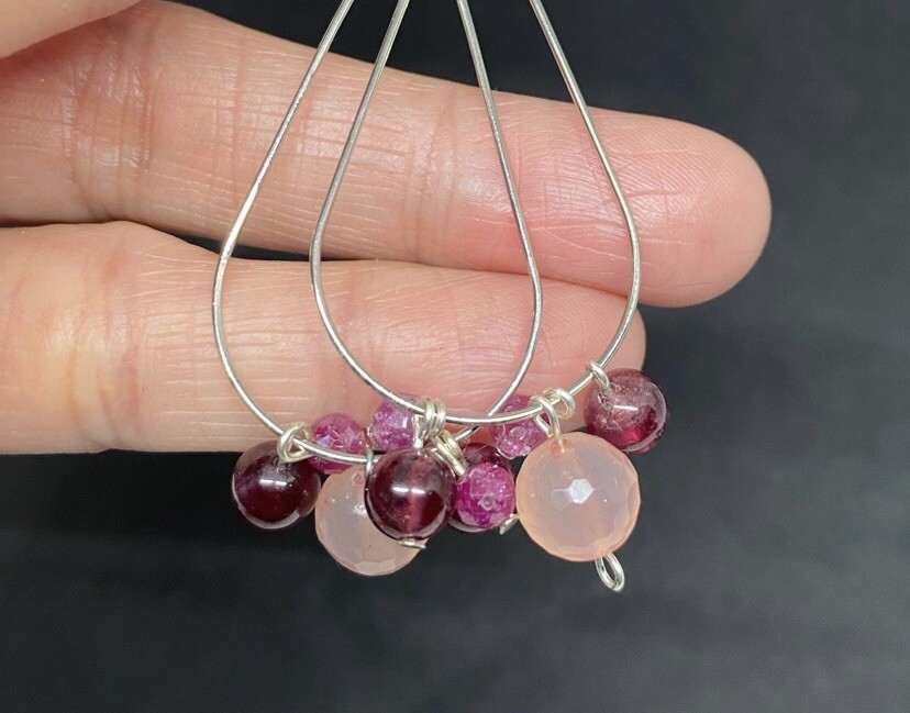 Ruby, Red Garnet, & Rose Quartz Genuine Stone Handmade Earrings
