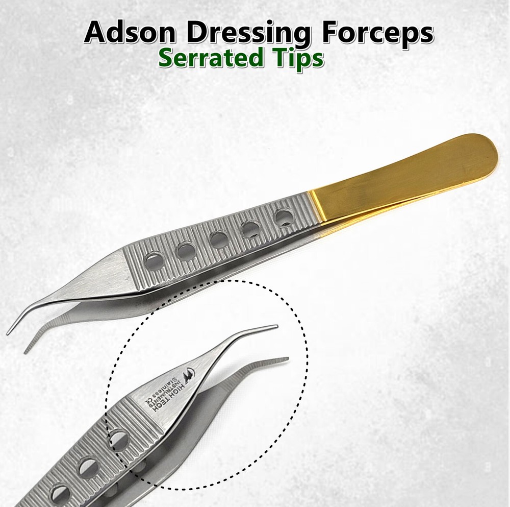 Plastic Surgery Adson Dressing Forceps 4.75" Curved Serrated Tips German Grade