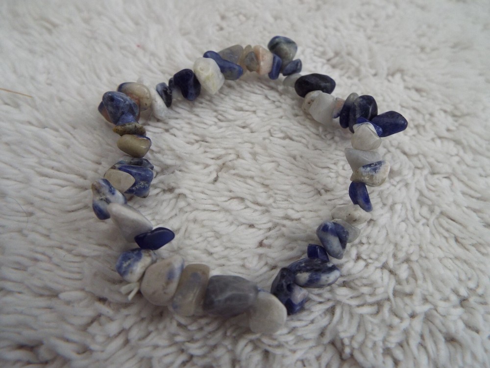 Blue White Sodalite Stone Stretch Bracelet (C9)
