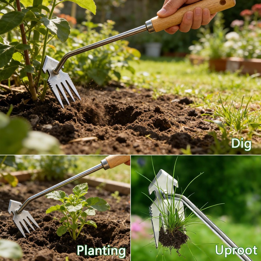 Weed Puller Tool, 2 Pack Garden Tools with 4 Teeth Weed Puller and Uprooting ...