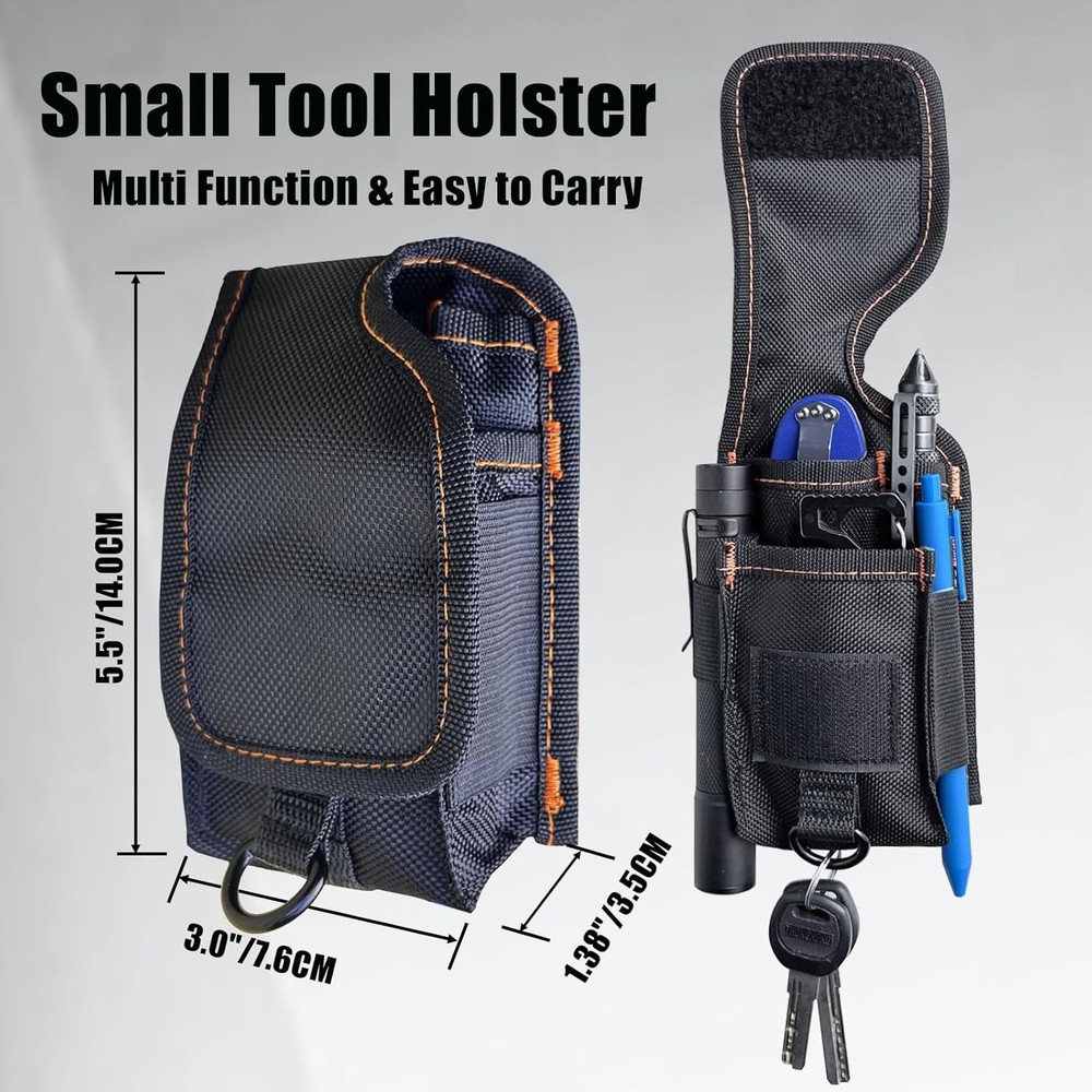 Multitool Holster Sheath with Clip, Small Multi-Pocket Belt Black