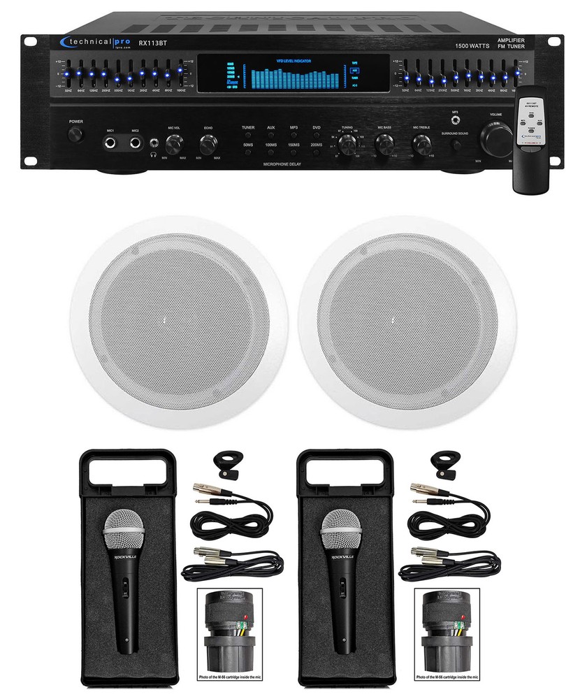 Technical Pro 1500 Watt Home Karaoke Machine System+(2) 6.5" Ceiling Speakers