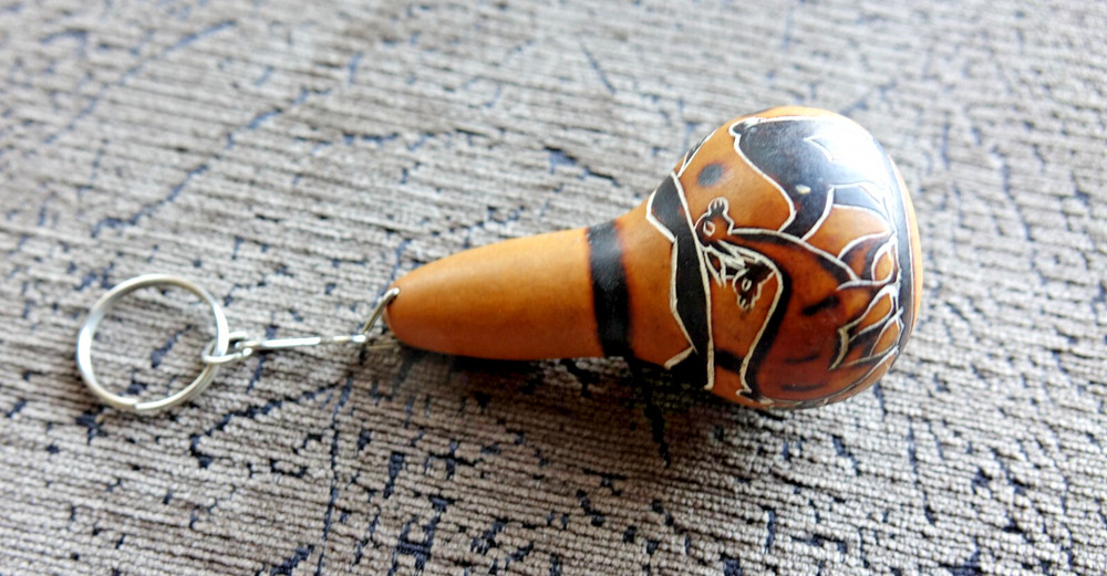 Gourd Keyring with Llama, Hut & Native Made in Peru