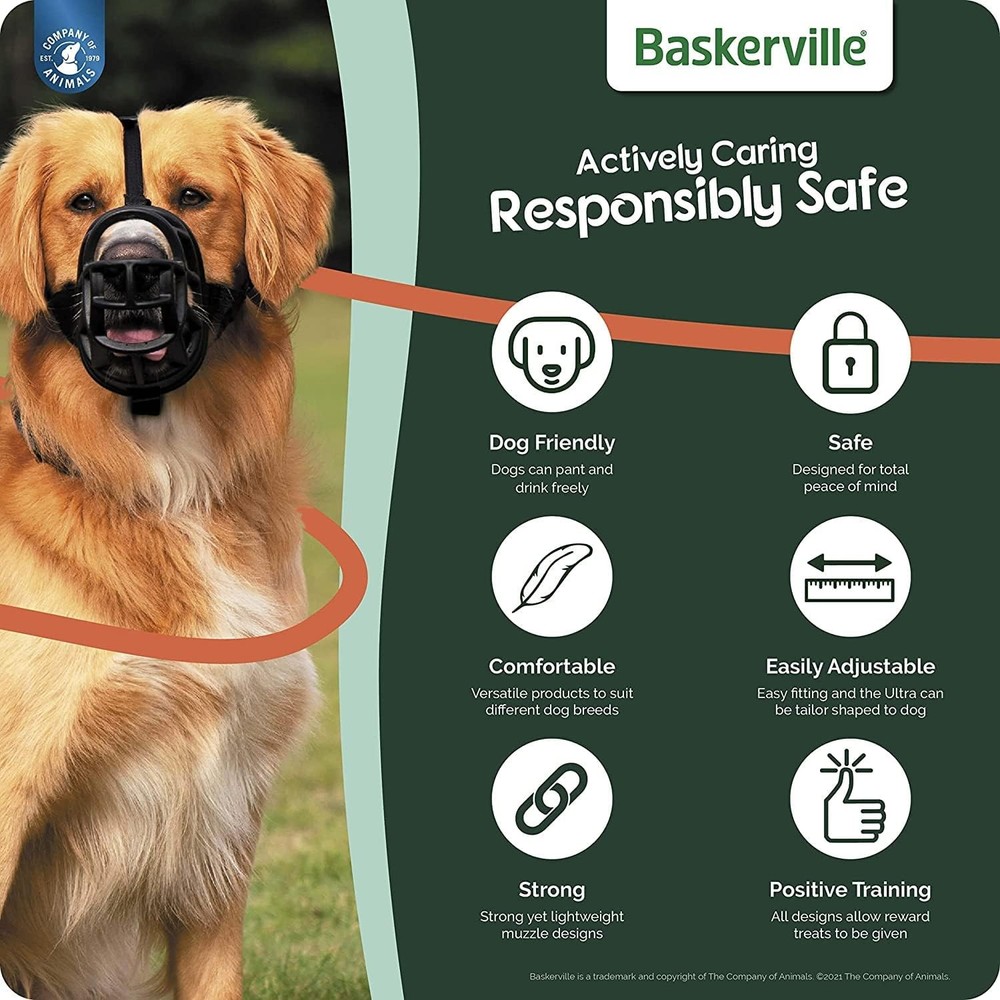 BASKERVILLE ULTRA MUZZLE - Patented Humane Design, Breathable, Dog 5, Black