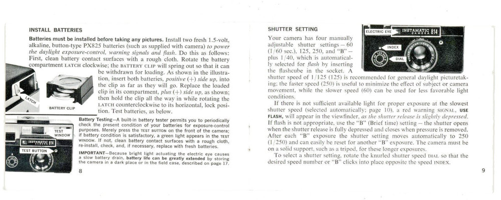 Kodak Instamatic 814 Camera owners manual with specs