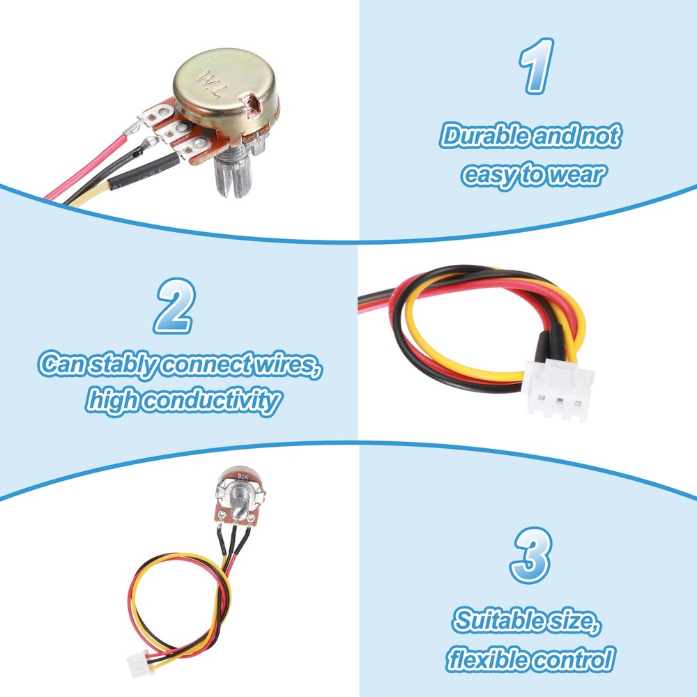 3Pcs WH-148 Potentiometer 3Pins B5K±20% Ohm Variable Resistor with 3 Knobs