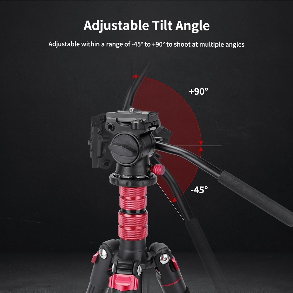 Tripod Fluid Head Pan Tilt Head with Arca Type Quick Release Plate and Handle...