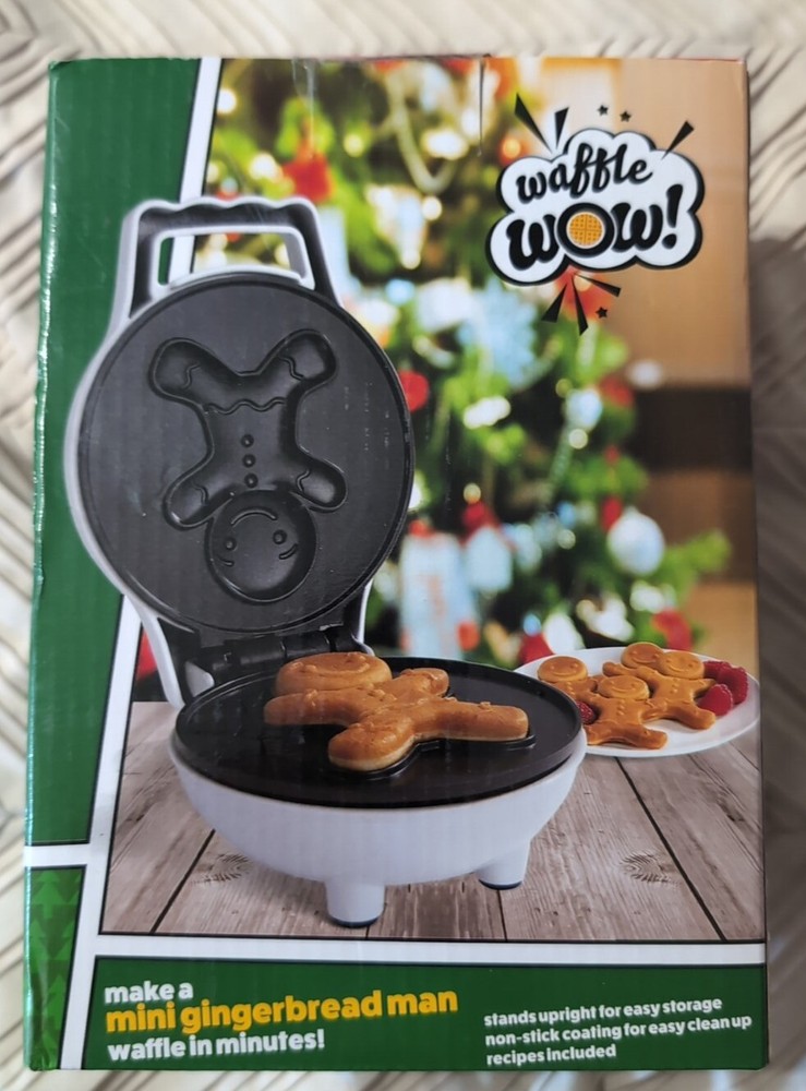 Waffle Wow Gingerbread Man Mini Waffle Maker White Breakfast Holiday Fun NEW