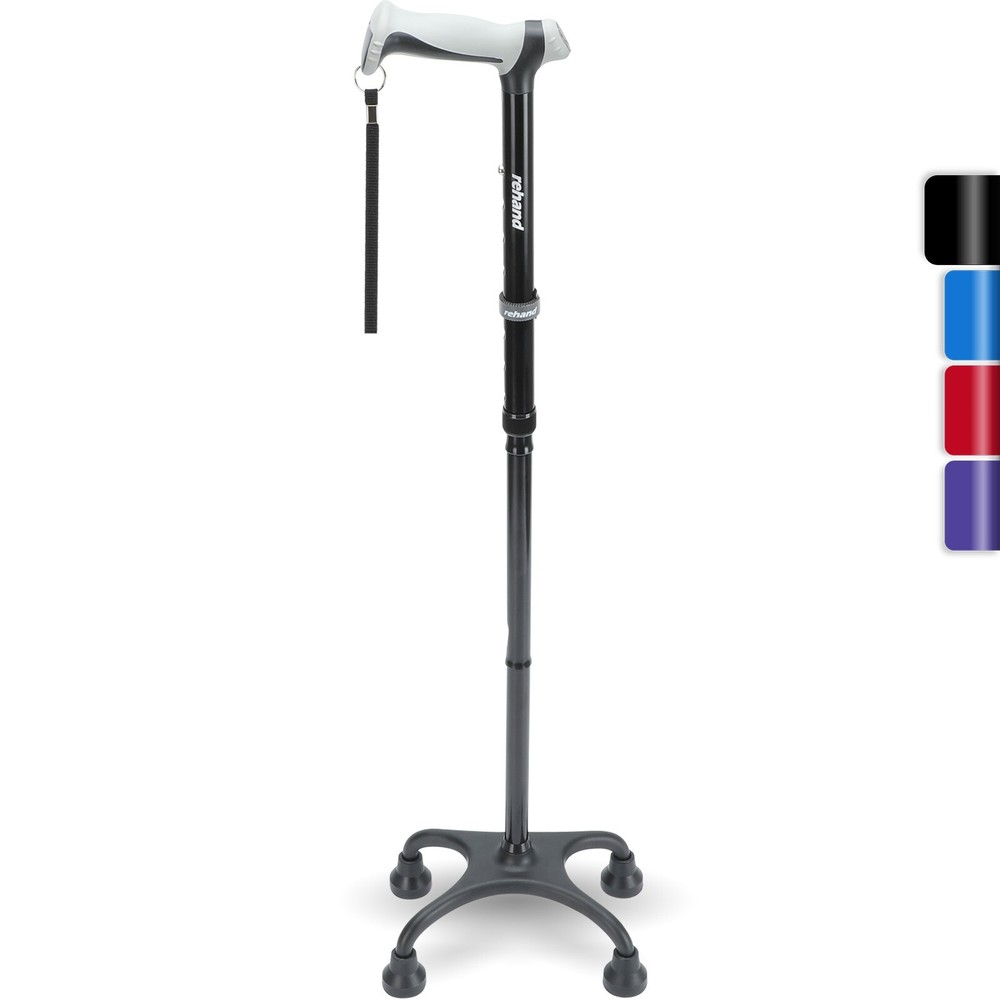Quad Cane,4-Pronged Base Extra Stability Ergonomic Handle Adjustable for Seniors
