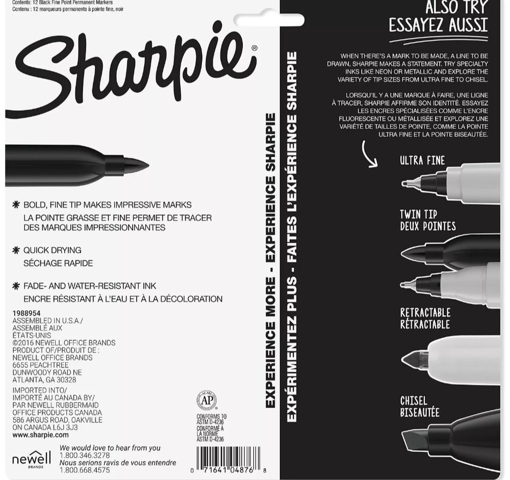Sharpie Permanent Markers Fine Point Black 371792
