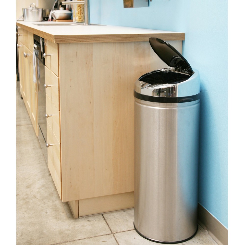 13 Gallon Round Stainless Steel Touch-free Automatic Sensor Trash Can Kitchen