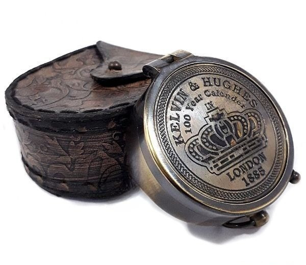 Vintage Brass compass with leather case