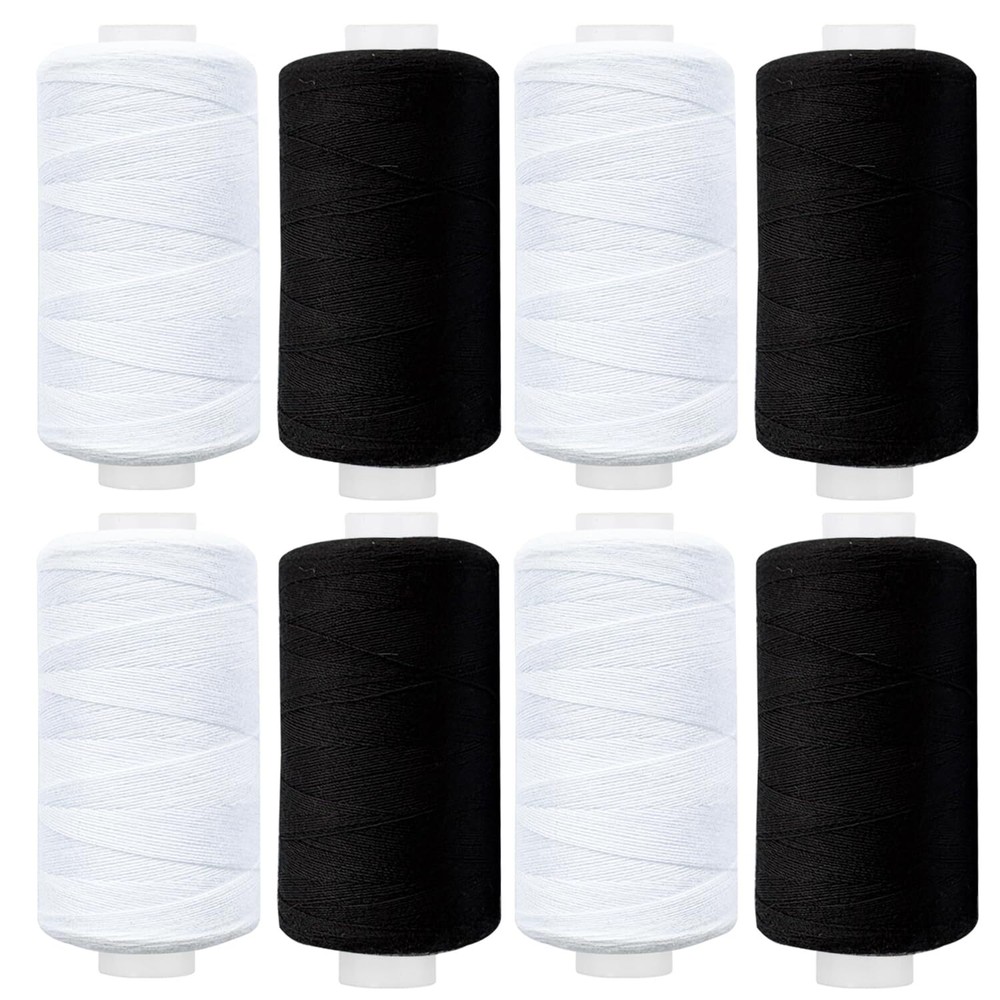 8 Spool Total 4000 Yards Sewing Thread White and Black