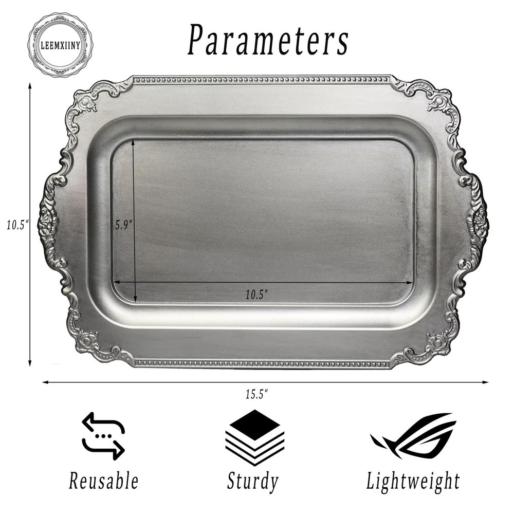 Leemxiiny 2 Matte Silver-Effect Plastic Decorative Trays for Coffee Table