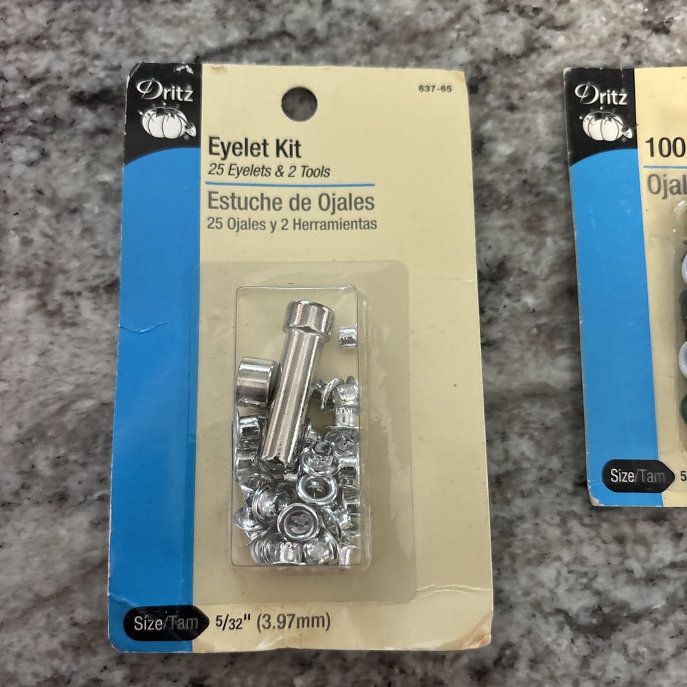 Dritz ~ Silver Eyelet -Kit Size 5/32" (25 Eyelets + Tool) & Colored Eyelets- New