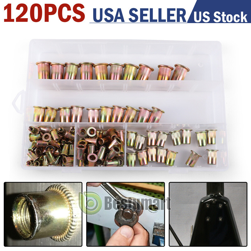 120pcs Rivet Nut Kit Rivnut Gun Nut Setter Thread Setting Nutsert Tool Metri+Box