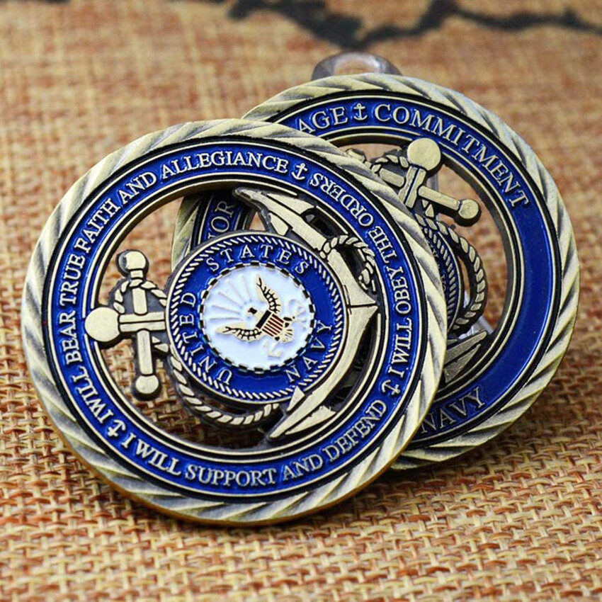 US Navy Emblem Core Value Bronze Hollow Military Challenge Medal Commitment Coin