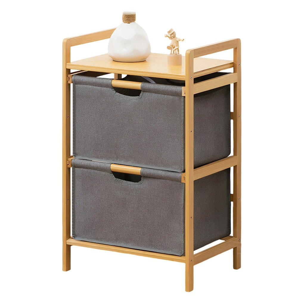 3-Tier Bamboo Laundry Bins Shelf with 2/3 Pull Out Drawers Fabric Baskets US