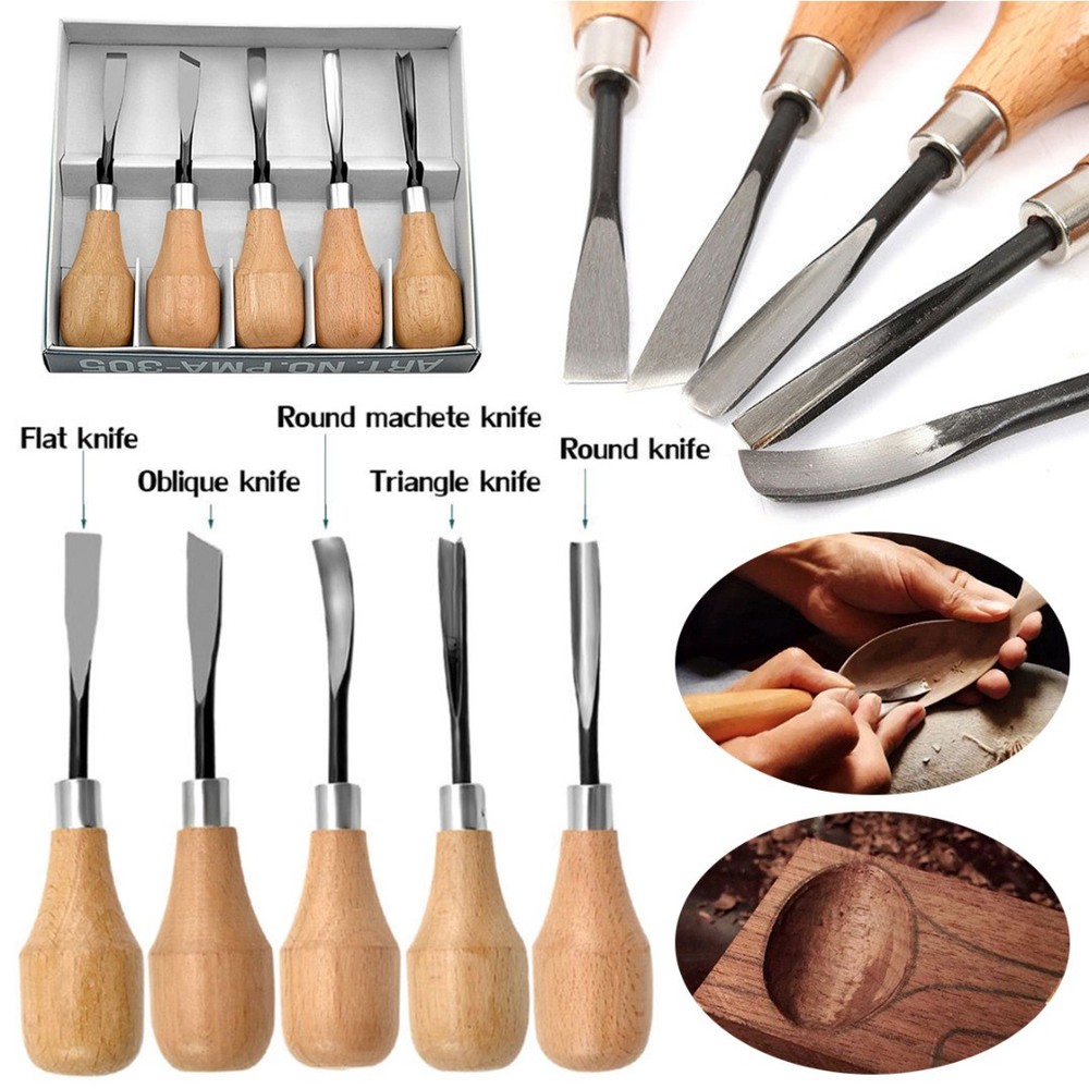 5Pcs Professional Wood Carving Hand Chisels Tools Set Woodworking Gouges Lathe