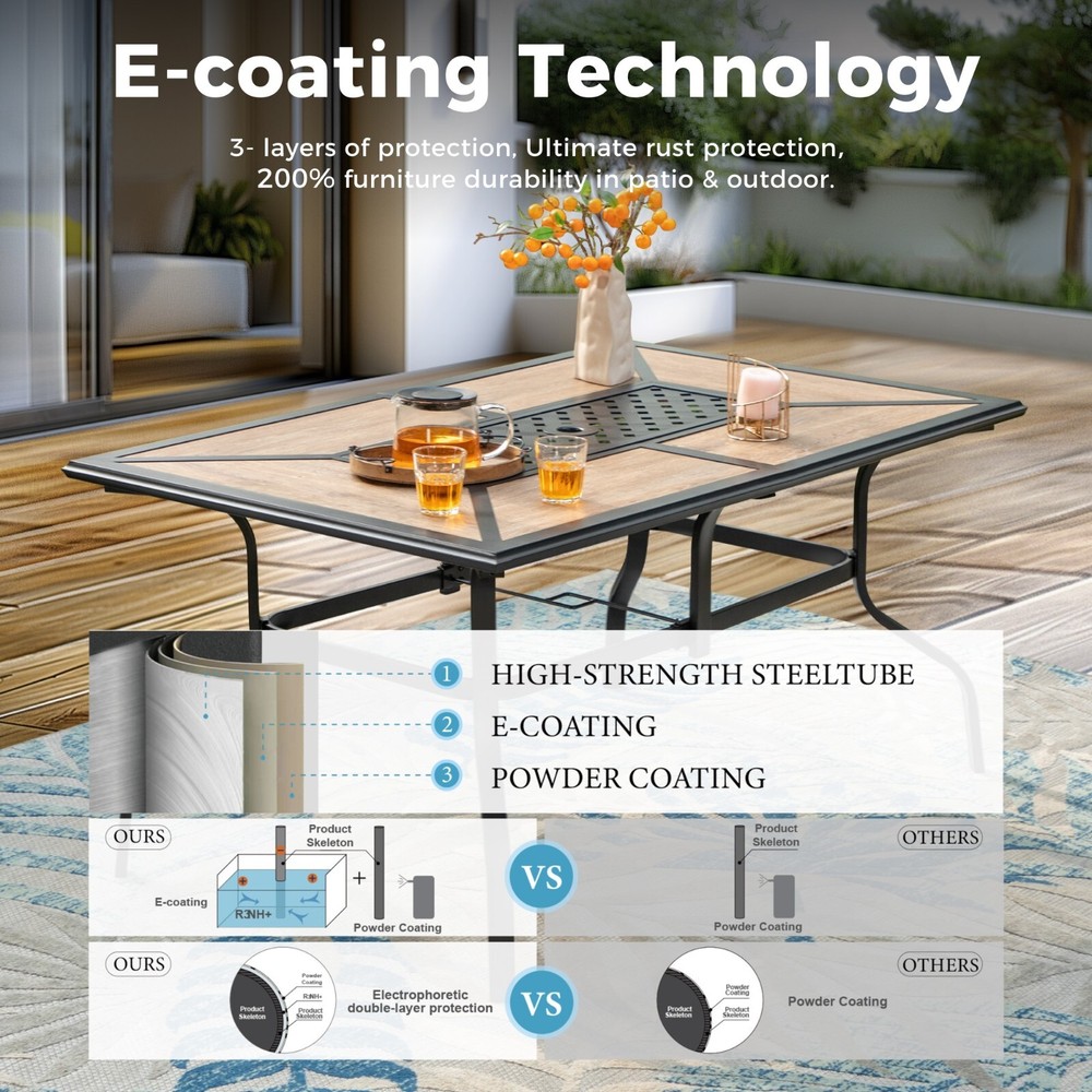 Outdoor Dining Table with 1.6''-2'' Umbrella Hole Patio Dining Table Rectangular