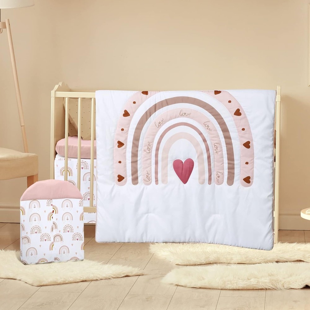 Boho Rainbow Crib Bedding Set - Standard Size - Soft Baby Bedding Set - 4 Pieces