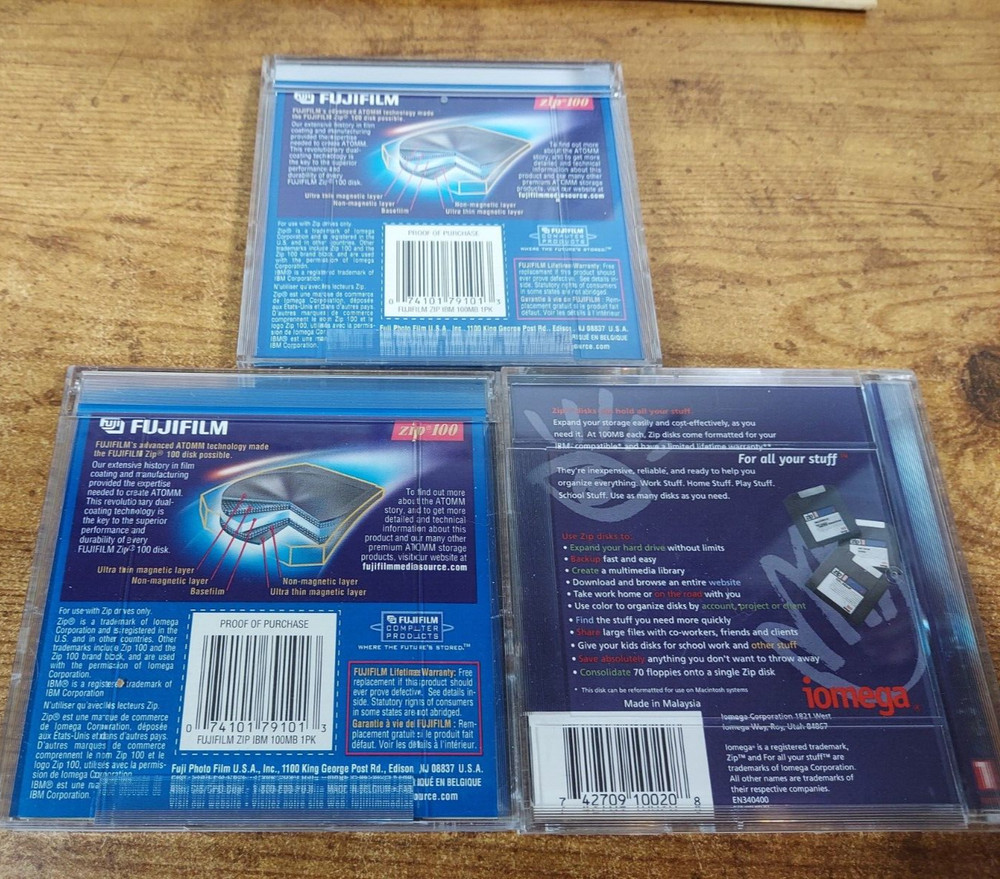 3 Pcs. FujiFilm Zip 100mb Disk IBM Formatted