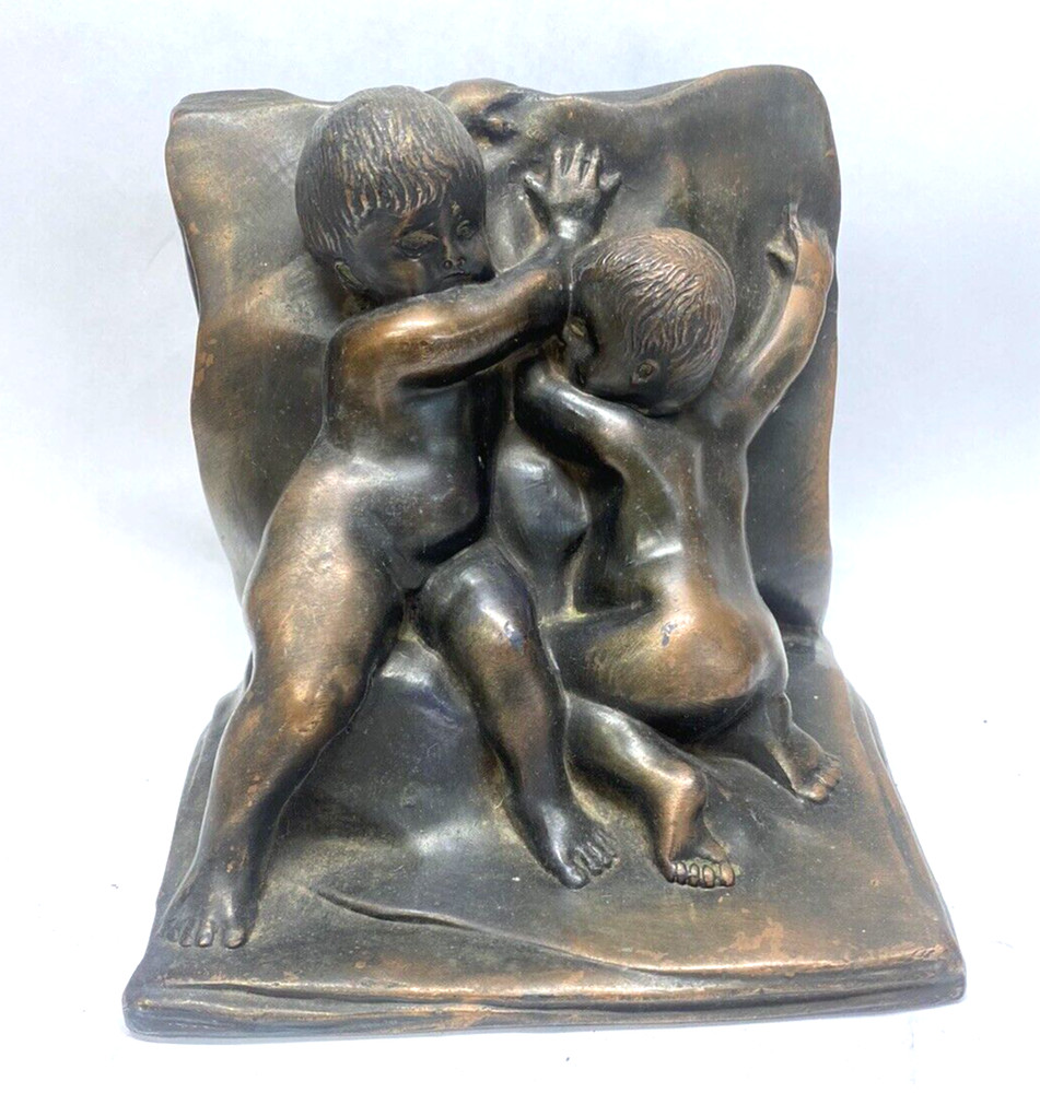 ANTIQUE BRONZE-COPPER BABY CHERUB BOOKEND