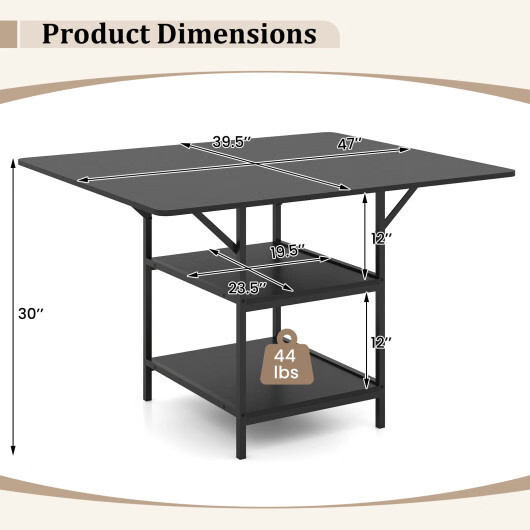 47 Inch Rectangular Dining Table with 2 Open Storage Shelves and Sturdy Metal Le