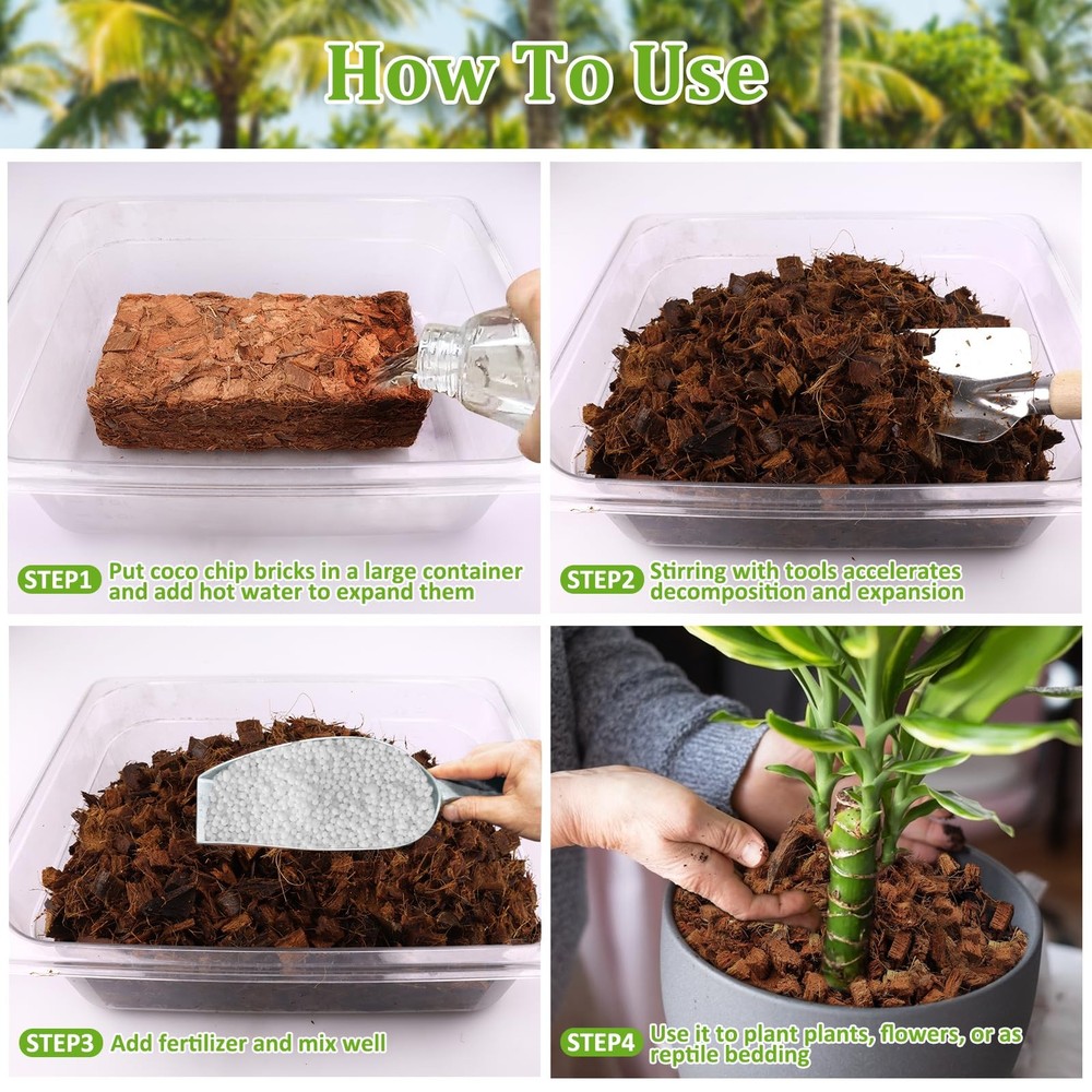 2 Pack Coco Chips Substrate for Plants- 2.2lb 100% Organic Coconut Husk Brick...