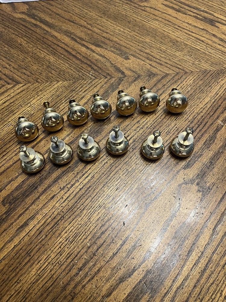 Vintage Lot Of 13 Solid Brass Round Drawer Pull Knobs