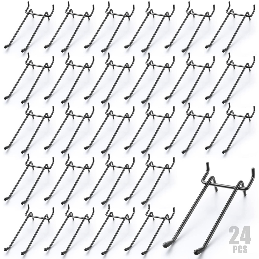 24 Pack Pegboard Double Arm Hooks 1/4in Peg Board Black