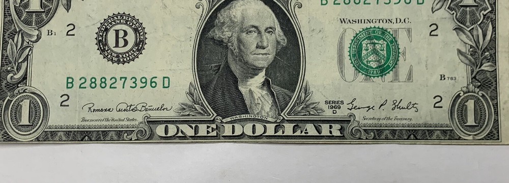 1969 D $1 DOLLAR Bill MISALIGNMENT~ MISCUT ERROR ☆ FED RESERVE NOTE