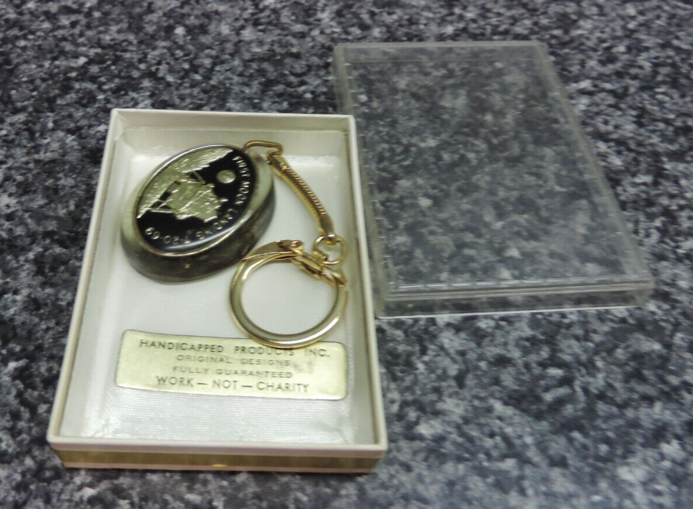 First Moon Landing 7/20/1969 Keychain Original Box Clean SpaceOne Small Step
