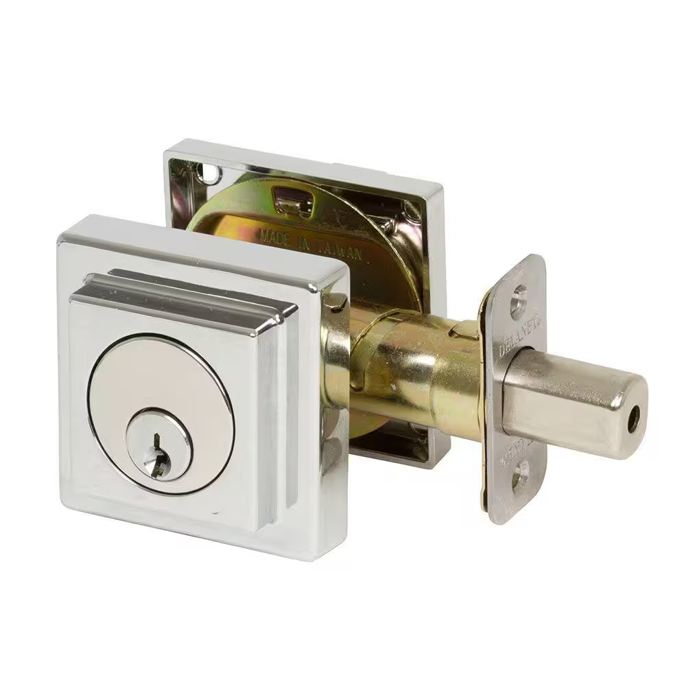 Kira Square Style Single Cylinder Polished Chrome Deadbolt