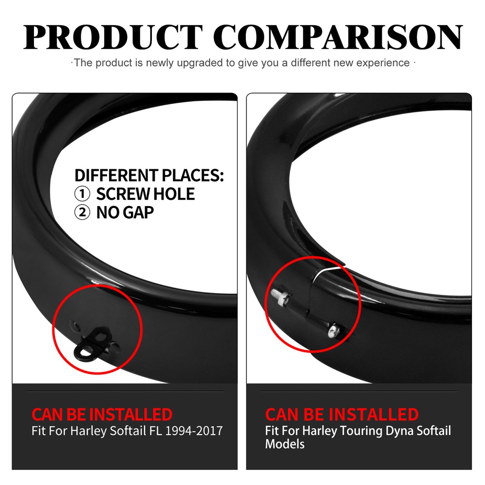 Black 7" Headlight Trim Light Ring Visor Bezel Fit For Harley FL Softail 94-17
