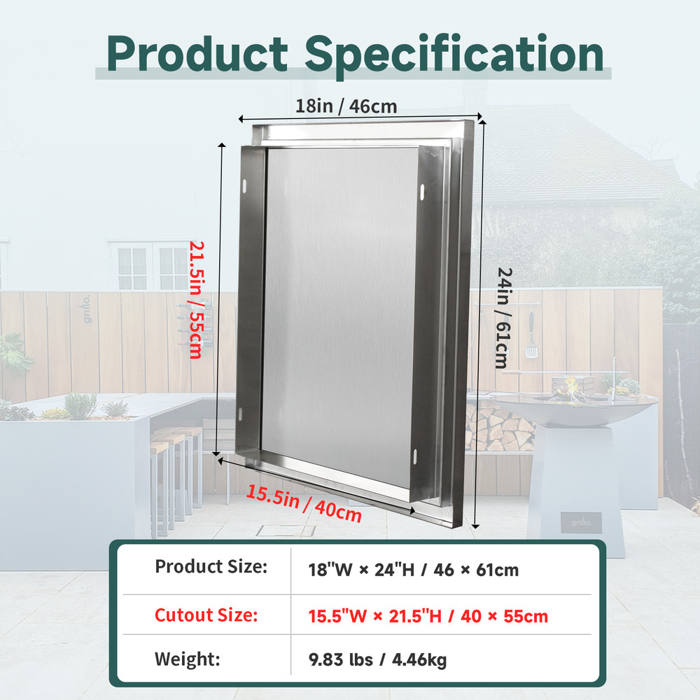 Mul-size-Outdoor Kitchen Doors with Invisible Handle Stainless Flush Mount Door