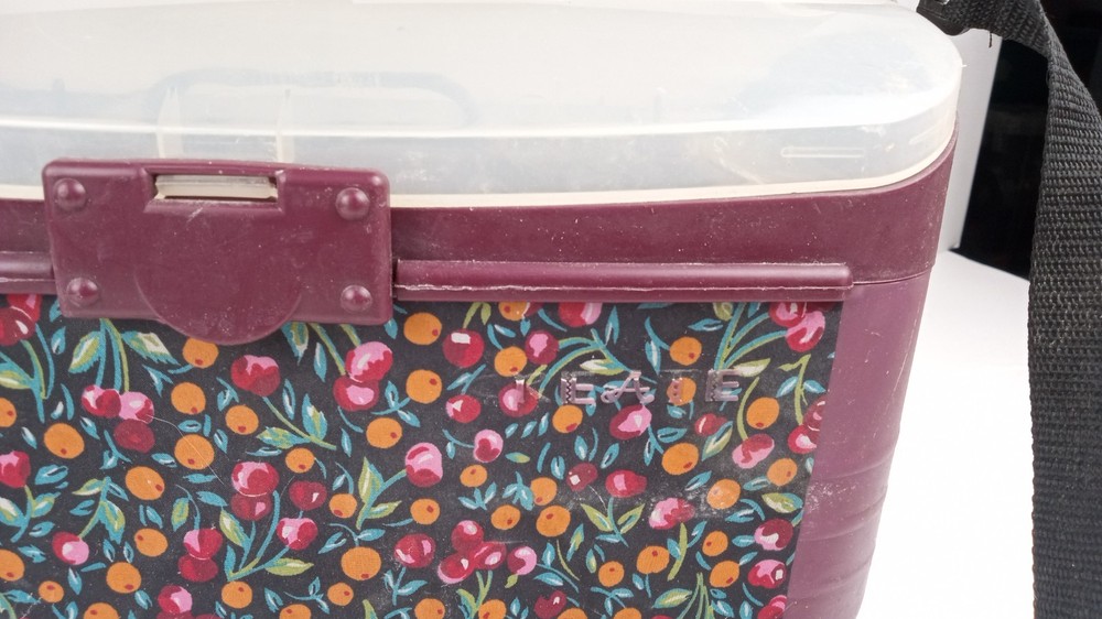 Vintage Large Plastic Sewing Craft Organizer Carry Case Floral Panel Strap