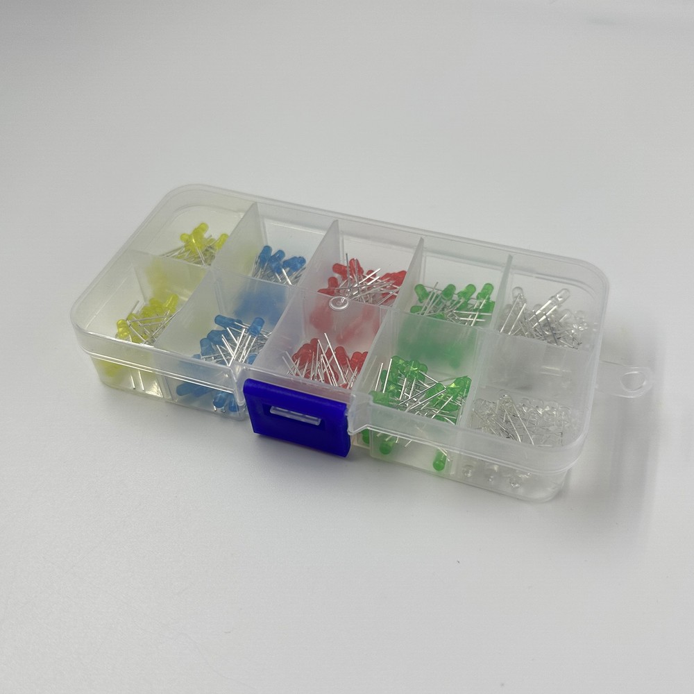 200pcs Mixed LED Set: 3mm + 5mm, 5 Colors, Includes Storage Box