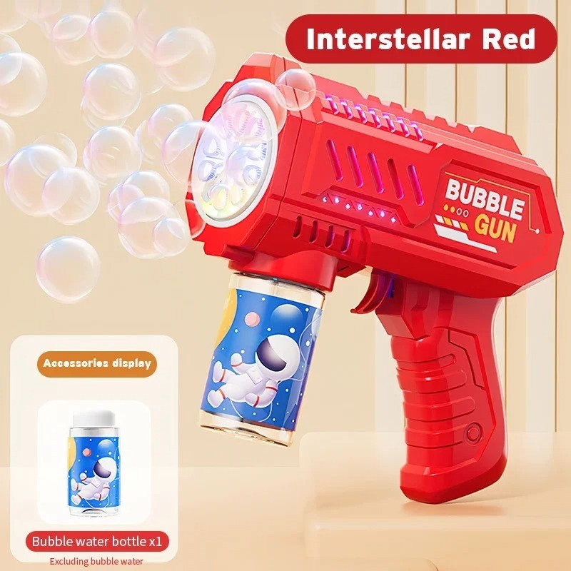 Kids Bubble Gun Toy LED Light Automatic Bubble Maker No Battery Red