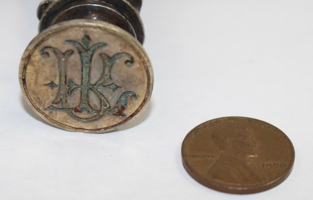 Antique Silverplated Bronze figural Stamp seal RF Monogram