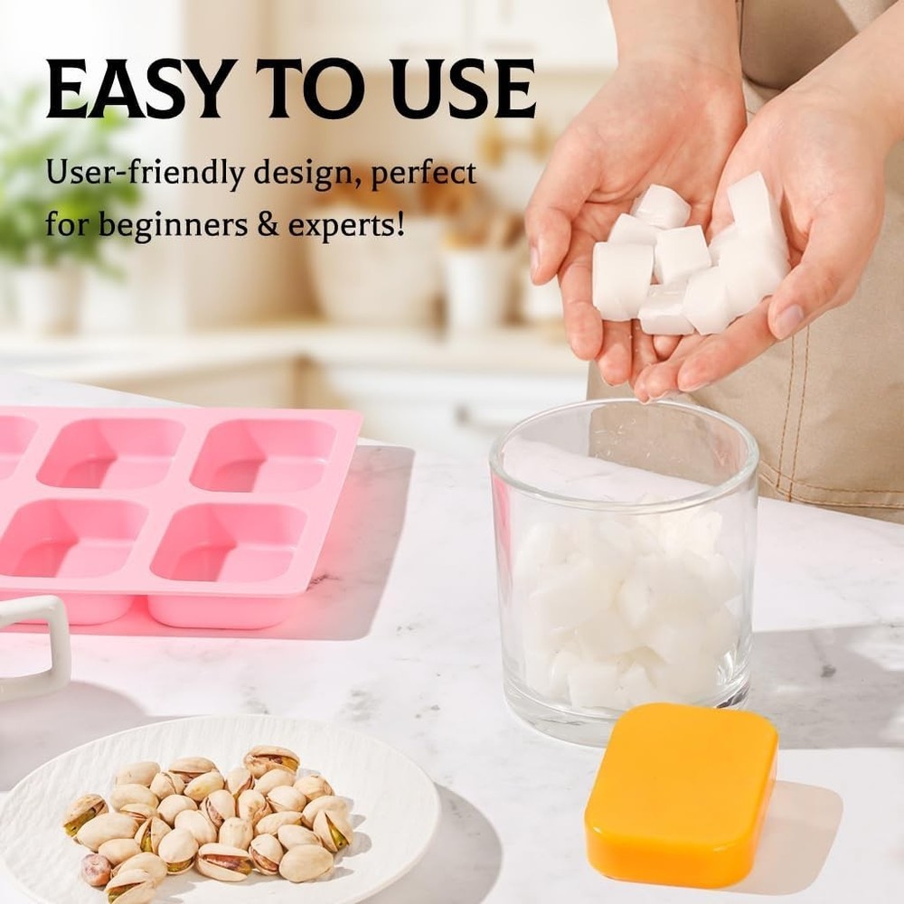 Versatile 6 Cavity Rounded Rectangle Silicone Molds for Soap & Crafts - 2 Pack