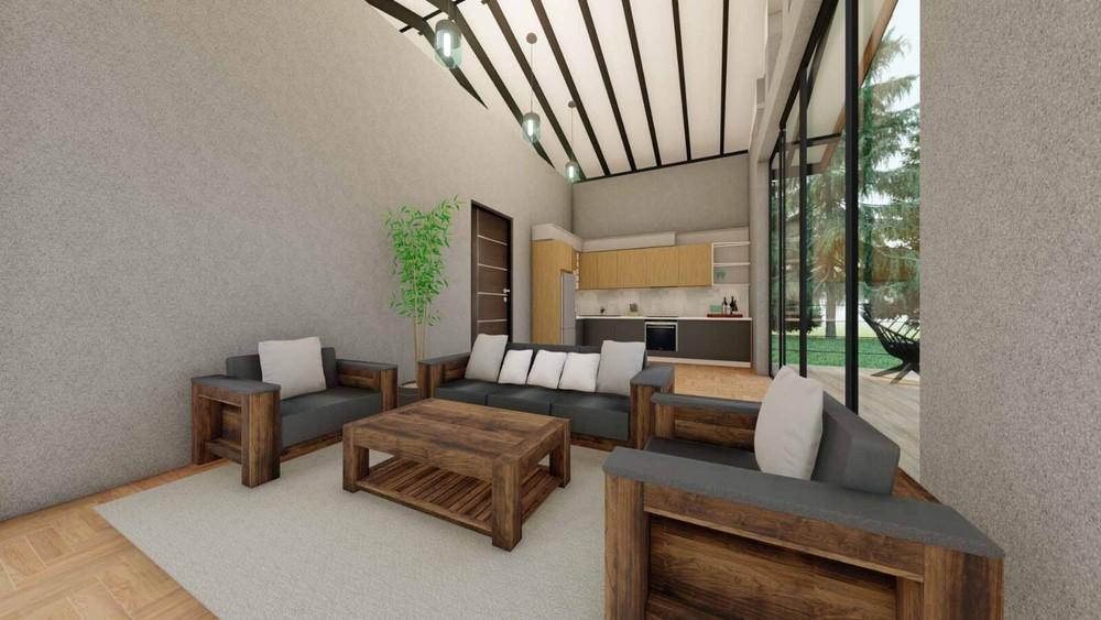 21' x 21'-6'' Modern tiny cabin house Architectural plans pdf & 3D images