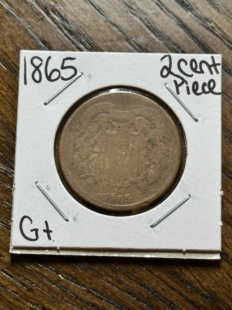 1865 Two Cent Piece Nice Good U.S. 2c Type Coin (Raw18666)