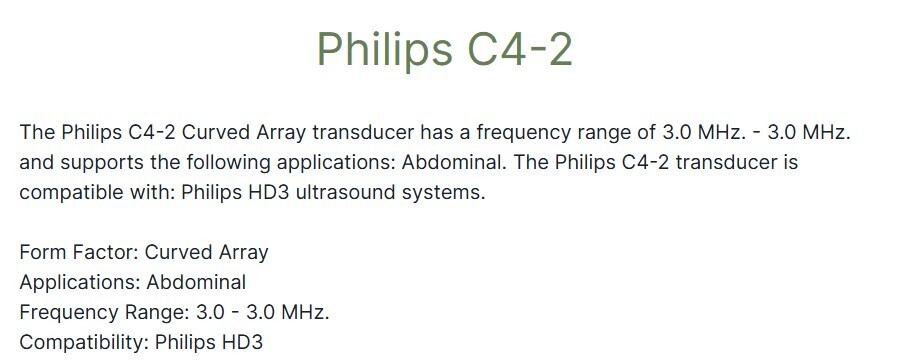 Philips C4-2 Curved Array 40R Ultrasound Transducer Probe
