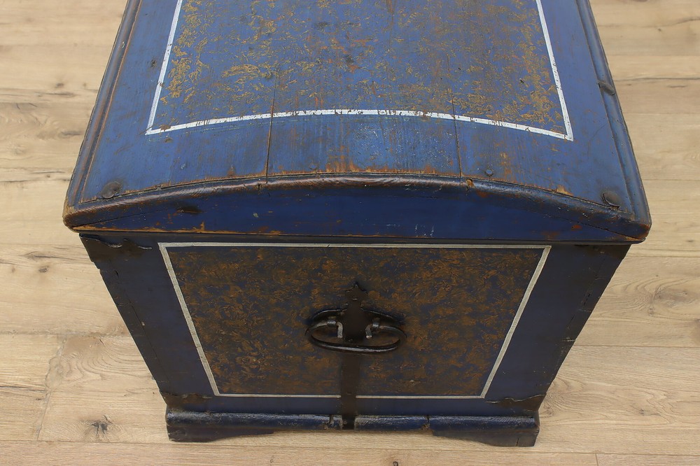 Norwegian Antique 1850s Painted Blue Immigrant Trunk #51748
