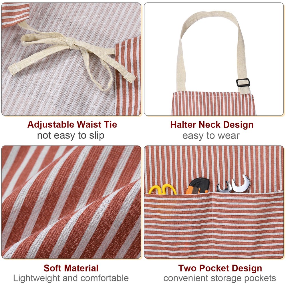 2Pack Kitchen Cooking Aprons Adjustable Chef Apron 2 Pockets Red Stripes